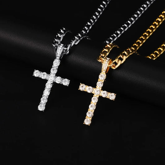 Cross Pendant Necklace With 4mm Zircon Tennis Chain