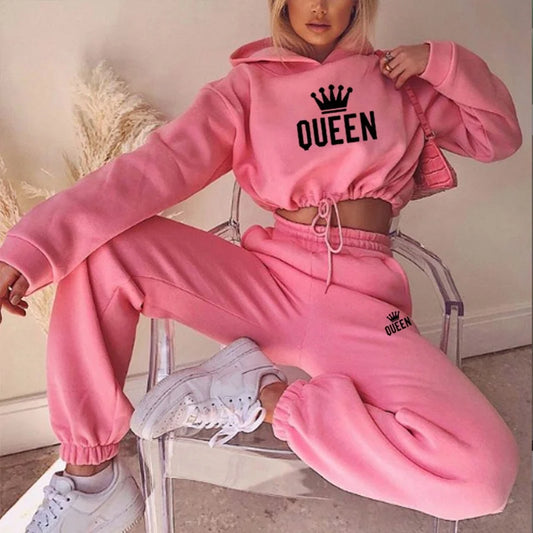 2-Piece Queen Crop-Top Hoodie & Sweatpants