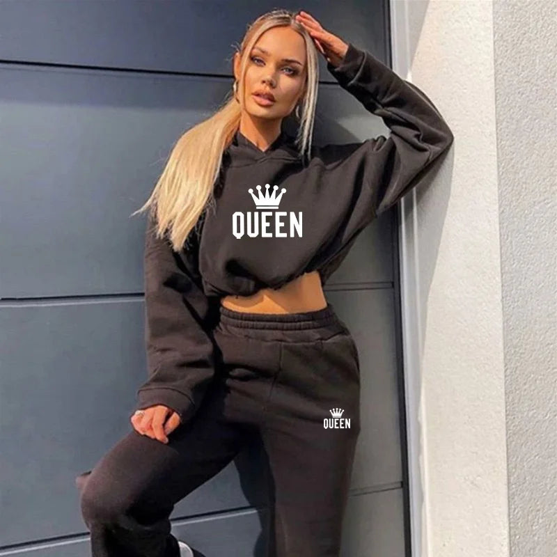 2-Piece Queen Crop-Top Hoodie & Sweatpants