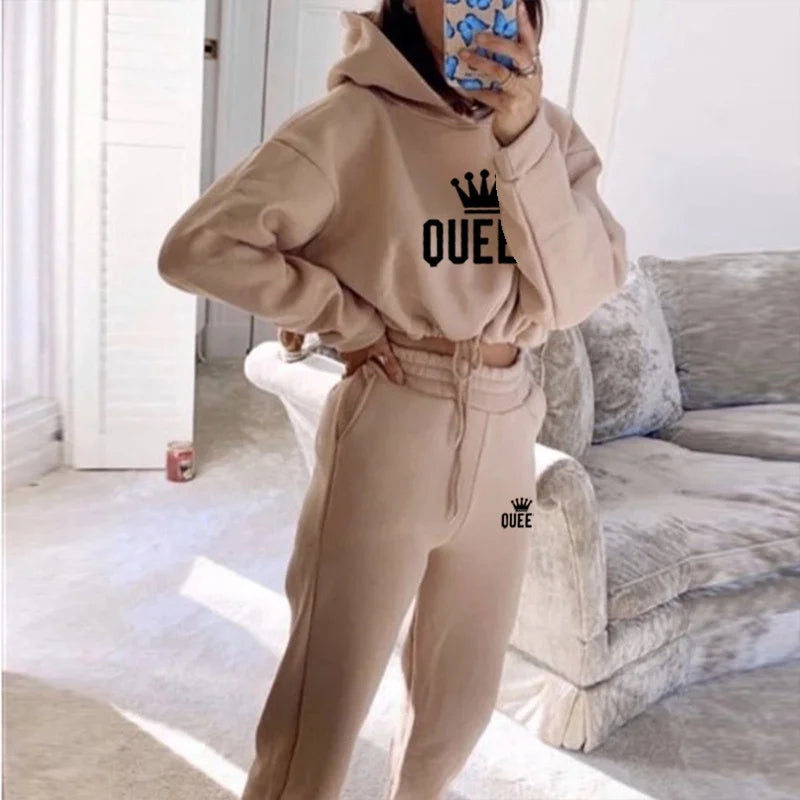 2-Piece Queen Crop-Top Hoodie & Sweatpants