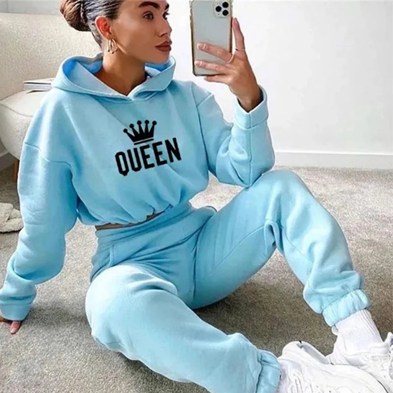 2-Piece Queen Crop-Top Hoodie & Sweatpants